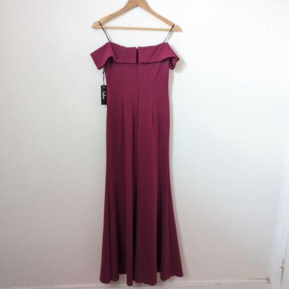 NWT Lulus berry magenta off shoulder Song Of Love maxi bridesmaid dress gown - Picture 4 of 5
